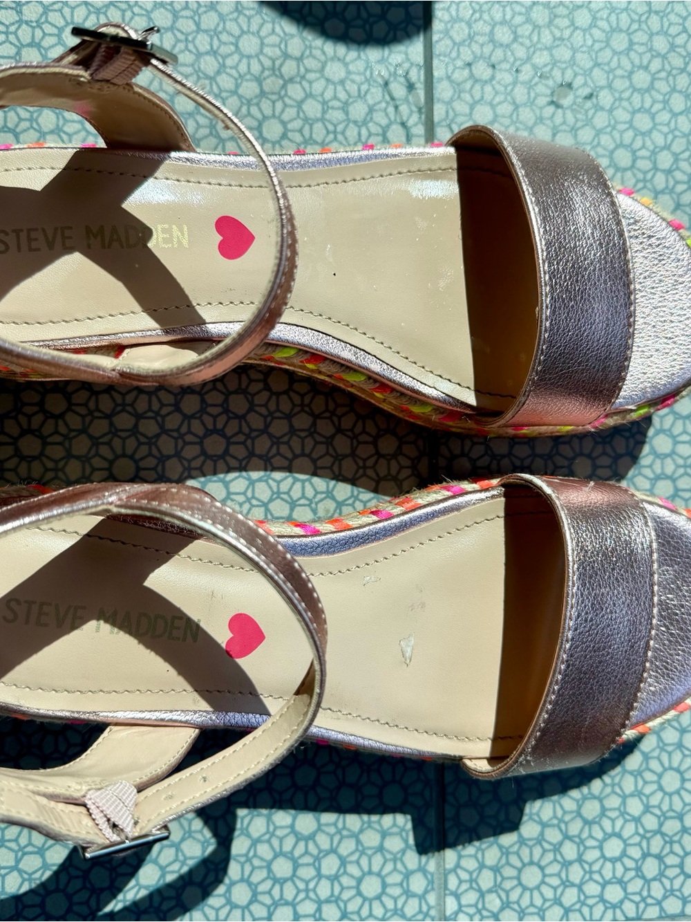Steve Madden Rose Gold Ankle-Strap Sandals with Multicolor Trim